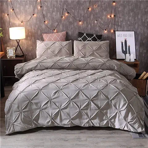 Mateju Juego de Ropa de Cama Patrón de Flor de Seda, 2/3 Piezas Microfibra Antialérgico Anti Decoloración Funda Nórdica de Edredón Estampada Cama (150x200cm -2pcs,Gris)  