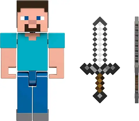 Mattel Minecraft Minecraft Steve con Espada Figura de Acción con Accesorio, Juguete +6 Años (Mattel HMB17)  