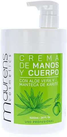 Maurens, Crema de Manos y Cuerpo. Crema Corporal para Todas las Zonas del Cuerpo, Manos, cara y Cuerpo. Hidratante con Aloe Vera Español y Manteca de Karité. Formato Familiar. 1000 ml.  