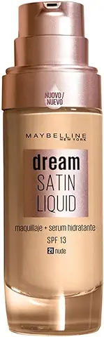 MAYBELLINE Dream Satin Liquid, Base de Maquillaje Líquida con Sérum Hidratante, Tono 021 Nude, 30 ml (Paquete de 1)  