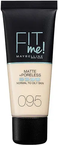 Maybelline New York, Base de Maquillaje que Calca a tu Tono Fit me! Mate y Afinaporos, Color: 095 Fair Porcelain  