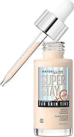 Maybelline New York,Base de Maquillaje Enriquecida con Vitamina C, Hasta 24H, Acabado Luminoso, Superstay Skin Tint, Tono 03  