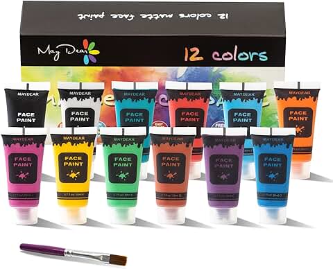 Maydear Colors Juego de Pintura Facial y Corporal, Pintura Corporal Líquida Segura y no Tóxica (12 Colores - Mate)  
