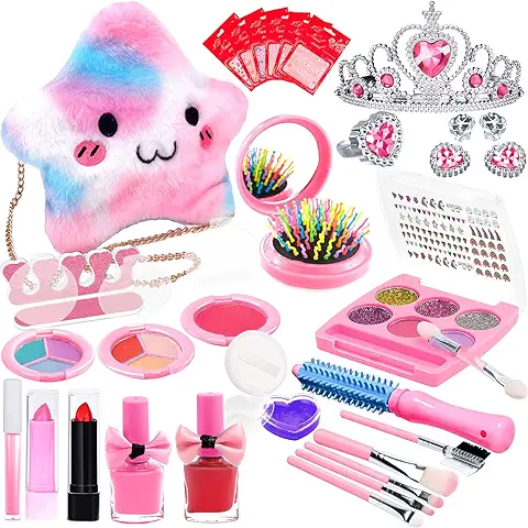 McNory Maquillaje para Niñas,33 Piezas Kit de Maquillaje Niñas Lavable para Niñas Pequeñas, Juego de Maquillaje Seguro y No Tóxico, Juguete de Maquillajepara Princesas 5 6 7+ Años  