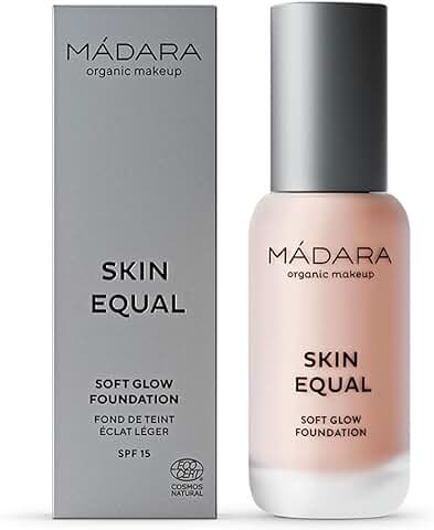 MÁDARA Organic Skincare | Base de Maquillaje Skin Equal Soft Glow SPF15#30 ROSE IVORY - 30 ml, Base de Maquillaje Mineral Ligera, Larga Duración, Acabado Naturalmente Radiante y Cobertura Ajustable.  
