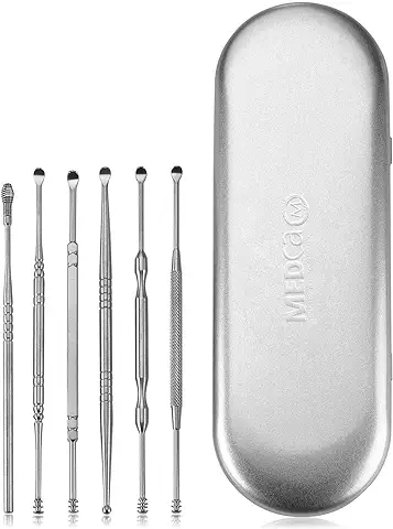 MEDcaKit de Extracción de cera del Oído - Juego de 6 Herramientas de Acero Inoxidable para una Limpieza Completa del Oído con un Limpiador de Resorte en Espiral  