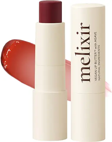 Melixir Mantequilla Labial Vegana #06 Lust Red (teñida) (+11 Colores Más) 0.13 oz, sin Abejas, sin Vaselina, Barra Labial Vegana de Nutrición Profunda a base de Plantas  