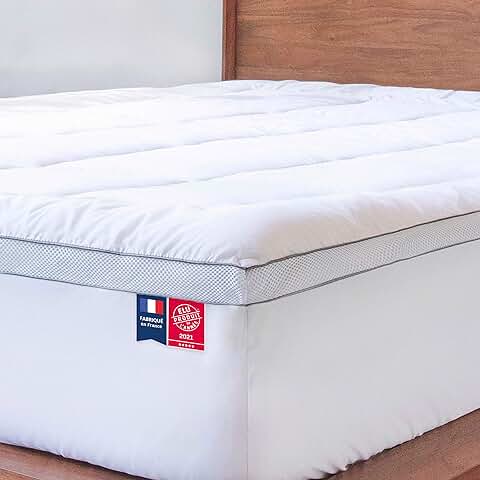 Mello – Surcolchón Duo de 8 cm Oeko-Tex, Cubrecolchón de 140 x 200 Fabricado en Francia, Elegido Producto del año 2021: Sobrecolchón de Memoria de Forma y Funda de Algodón Acolchado, Soporte Mullido  