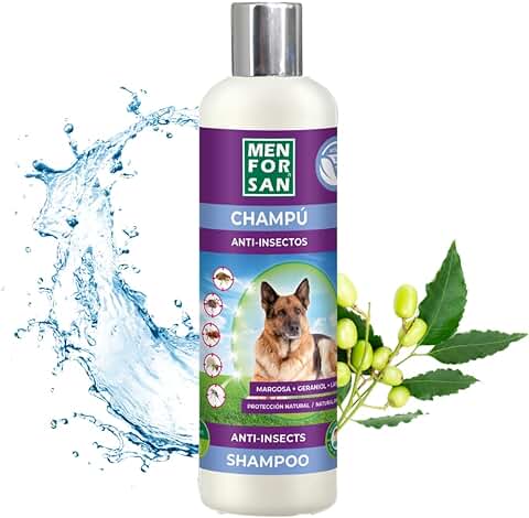 MENFORSAN Champú Anti-insectos Repelente para Perros | Con 3 Activos Naturales: Margosa, Geraniol y Lavandino | Protege Contra Insectos | Cítrico | 300ml  