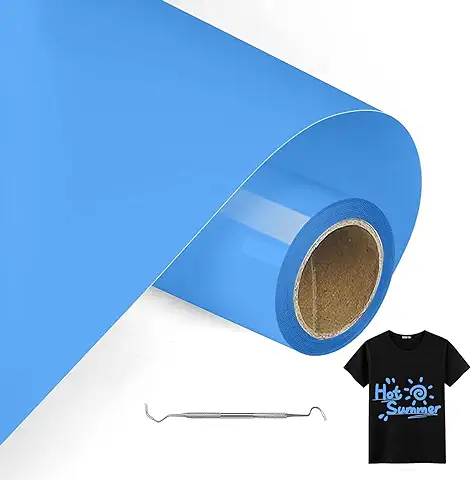 MeYuxg Vinilo Textil Azul - 30,5 CM x 6 M Rollo Vinilo Termoadhesivo Textil - Vinilo Textil Termoadhesivo para Cricut & Cameo - Fácil de Cortar & Desherbar para Vinilo Textil Cricut (Azul Celeste)  
