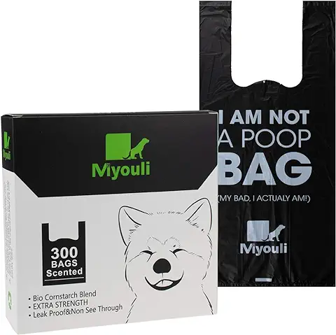 Miyouli 300 Bolsas Biodegradables Bolsas Caca Perro, 100% a Prueba de Fugas Extra Grueso Ecológicas Bolsa Excremento Perro con Asas,Perfumado con Viento Oceánico  