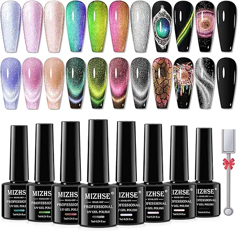 MIZHSE Cat Eye - Esmalte de Uñas de gel UV, 8 Colores  