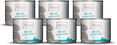 MjAMjAM - Comida Húmeda Premium para Gatos - Cabrito Tierno con Deliciosas Zanahorias, pack de 6 (6 x 200 g), sin Cereales con Extra de Carne  