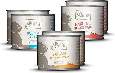 MjAMjAM - Comida Húmeda Premium para Gatos - Paquete de Prueba, Paquete de 6 (6 x 200 g), sin Cereales con Carne Extra  