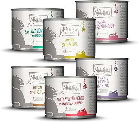 MjAMjAM - Comida Húmeda Premium para Gatos - Paquete Mixto 6 para tu Gato, Pack de 6 (6 x 200 g), sin Cereales con Extra de Carne  