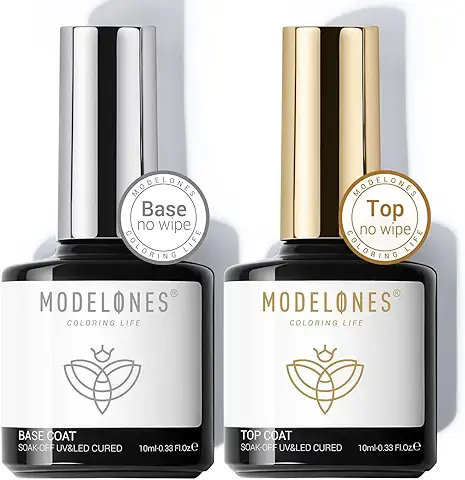 Modelones Base y Top Coat Semipermanente 10ml Esmaltes Semipermanentes Para Uñas UV Led Soak Off Kit de Esmaltes De Uñas Manicura y Pedicura  