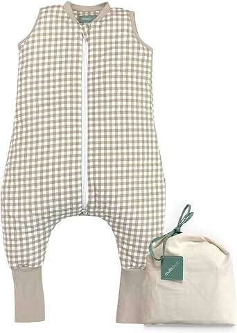 molis&co. Pijama manta con calcetines antideslizantes. 2.5 TOG. Talla: 1 año. Ideal para Entretiempo e Invierno. Vichy Beige. 100% algodón.
