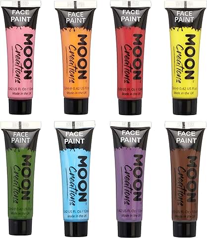 Moon Creations Tubos de Pintura Facial y Corporal | 12ml | Pintura Facial Lista para usar | Sin Escamas | Sin Crueldad | Pintura Facial para Niños, Adultos, Disfraces, Festivales Juego de 8  