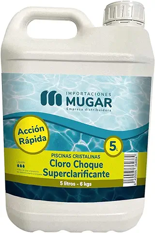 Mugar- Cloro Choque Líquido Aguas Cristalinas 5 Litros- Cloro de Acción Rápida Superclarificante en Formato de 5 Litros  