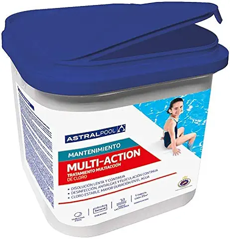 Mugar- Cloro Multiacción 5kg de Astralpool- Efecto Desinfectante, Antialgas y Floculante- Mantiene el Agua Limpia, Cristalina y sin Algas.  