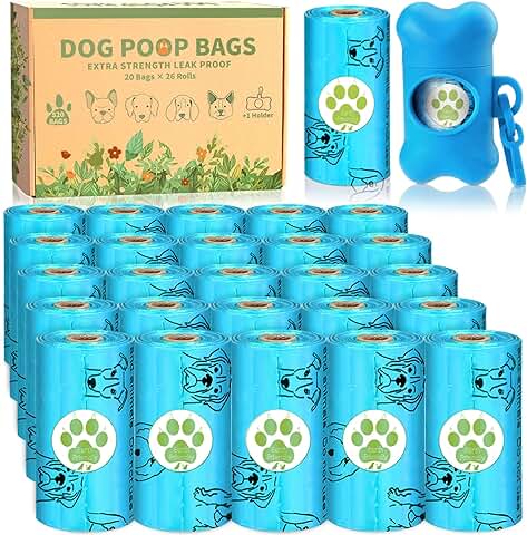 MULEVIP Bolsas Extra Gruesas para Caca de Perro, a Prueba de Fugas, 520 Unidades/26 Rollos, Bolsas para Excrementos, con 1 Dispensador  