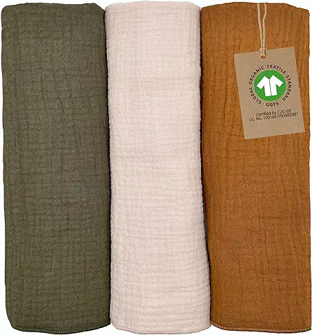Muselinas Bebé Algodón Orgánico GOTS 100% para Recién Nacido, Gasas para Bebés 30x60 cm, Paños Muselinas Bebé, Toallas Bebé Recién Nacido, Toalla Infantil, Servilletas de tela Niños, Set de 3 (Earth)  