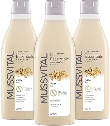Mussvital Essentials- Gel de Baño, Avena, 3 x 750 ml, Hipoalergénico  