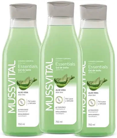 Mussvital Gel de Baño, Aloe Vera, 3 x 750 ml, Cuidado Corporal, Piel Suave y Delicada, Hipoalergénico  
