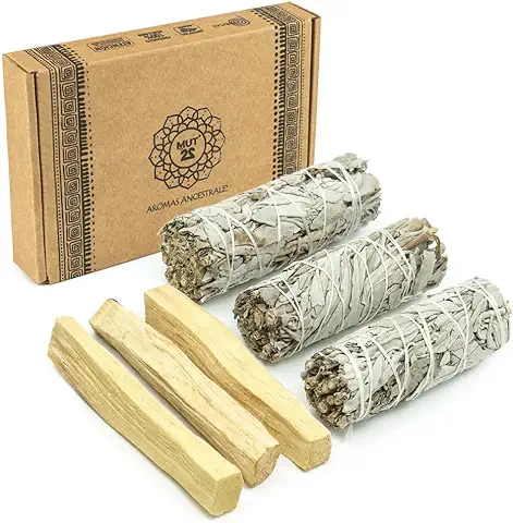 MUT22 3 Salvia Blanca y 3 Palo Santo Sagrada para Quemar - Hierba de Purificación y Armonía: Salvia Apiana 100% Natural, Ideal para Limpieza Espiritual y Rituales Energéticos  