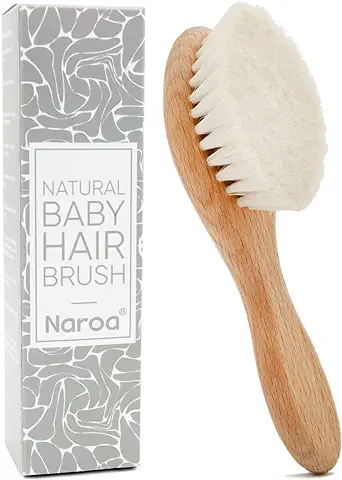Naroa ® Cepillo de pelo Natural Suave | Mango de Madera Seguro y Cerdas de Cabra Lisas para Recién Nacidos | Cepillo de pelo de Madera Ecológico para la Salud del Cuero Cabelludo Prevenir la tapa de  