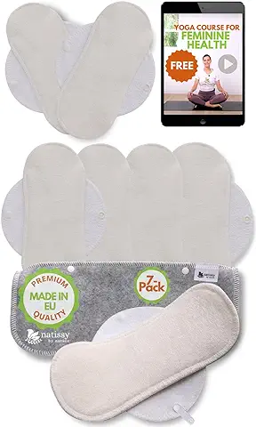 Natissy Salvaslip Reutilizable; 7-Pack (S) Salvaslip Bambú Orgánico HECHAS EN LA UE; Compresas Lavables Sanitarias sin PUL; Salvaslip Tela para el uso Diario y Flujo Blanco, NO para Menstruación  