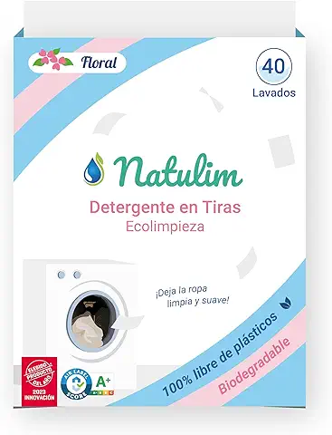 Natulim - Detergente en Tiras para Lavadora (40 Lavados) - Incluye Efecto Suavizante, Ecológico, Hipoalergénico - Ropa Limpia y Suave sin Ensuciar el Planeta (Fragancia Floral)  