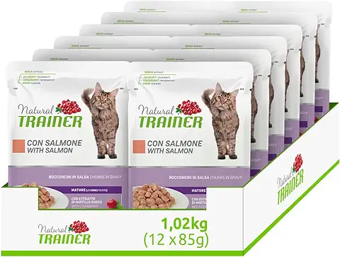 Natural Trainer - Alimentos para Gatos Maduros con Salmón - 12 Sobres x 85 gr - 1020 gr Natural Trainer - Alimentos para Gatos Maduros con Salmón - 12 Sobres x 85 gr - 1020 gr