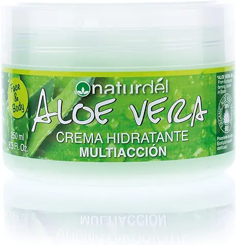 NATURDEL Aloe Vera, Crema Hidratante Multiacción, Crema Facial y Corporal, uso Diario. Aloe Vera de Cultivo Ecológico Español. Naturdel Islas Canarias. 250 ml  