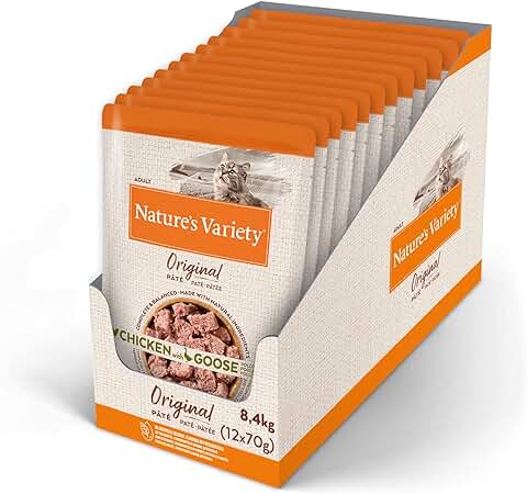 Nature's Variety Original No Grain - Paté para Gatos Adultos con Pollo con Ganso - Caja 12 x 70 g  