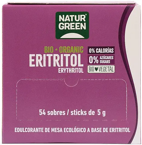NaturGreen - Eritritol Sticks BIO, Edulcorante Natural, Edulcorante Sobres, Orgánico, Ecológico, Sustutivo del Azúcar, 0% Calorías, Vegano, Keto, Bajo Índice Glucémico - 54x5g  