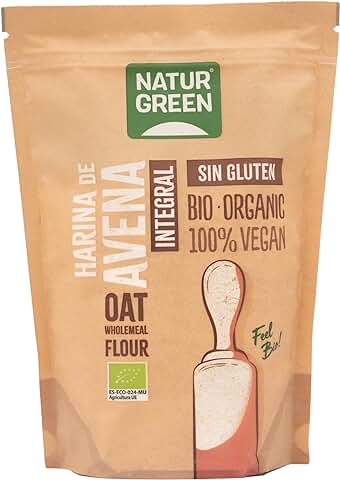 NaturGreen - Harina de Avena Integral, Granos de Avena Molidos, Ecológico, Condimento Bio, 100% Vegano - 500 g  