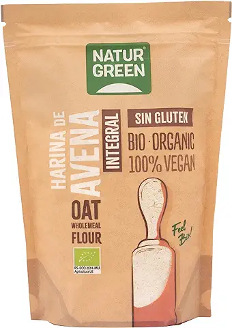 NaturGreen - Harina de Avena Integral, Granos de Avena Molidos, Ecológico, Condimento Bio, 100% Vegano - 500 g  
