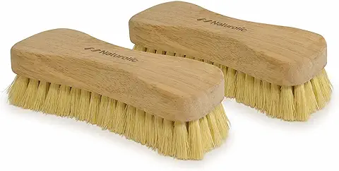 Naturolic Juego de Cepillos de Madera Natural para Fregar | Mango de Madera | Cerdas Tampico | Productos de Limpieza Ecológicos | Paquete de 2  