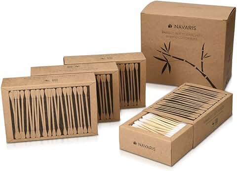 Navaris Bastoncillos para los Oídos de Bambú y Algodón - 800 Palillos de Orejas 100% Reciclables Biodegradables y Ecológicos - 4 Cajas de 200 uds.  