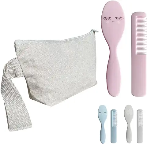 Neceser para Bebe Recién Nacido con Peine Y Cepillo/Kit De Baño para Niños Y Niñas para El Aseo/Set De Productos De Peinado para El Peinado Y Cuidado Infantil con Peine Y Cepillo Suave (Rosa)  