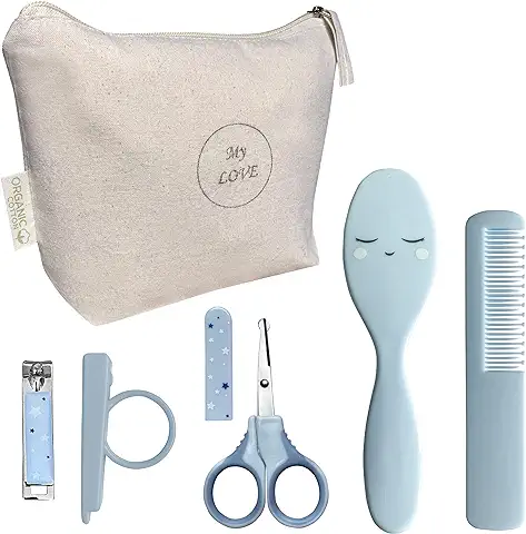 Neceser para Bebe Recién Nacido con Peine Y Cepillo/Kit De Baño para Niños Y Niñas para El Aseo/Set De Productos De Peinado para El Peinado Y Cuidado Infantil con Peine Y Cepillo Suave (Azul Bebé)  