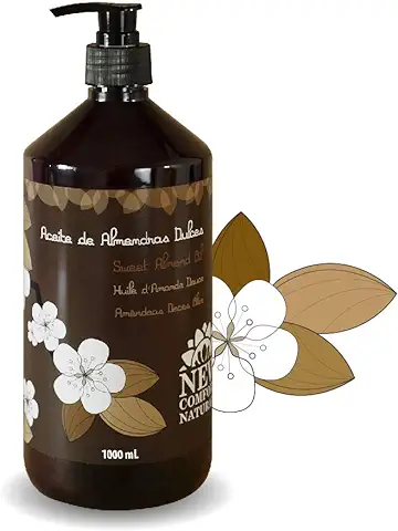 New Comfort Aceite de Almendras 100% Puro y Natural 1 Litro, Hidrata y Cuida Piel, Uñas y Cabello, con Vitamina e, Prensado en Frío, Marrón, 1000 Mililitros  