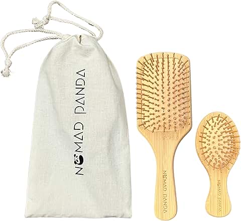 NomadPanda Set Cepillo pelo de Bambú Natural, Cepillo de pelo de Bambú Estándar y Cepillo de Viaje. Kit de Cepillo Cerdas Naturales Sostenible, Biodegradable. Escova Cabelo. Hair Brush.  