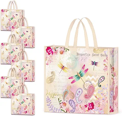 NymphFable 6 Pcs Bolsa Compra Reutilizables Jardín de Libélulas Bolsas para Comestibles Impermeable Ecológicas Plegables Grande