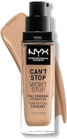 NYX Professional Makeup Base de Maquillaje Can't Stop Won't Stop Full Coverage Foundation, Larga Duración, Waterproof, Fórmula Vegana, Acabado Mate, Tono: Soft Beige  