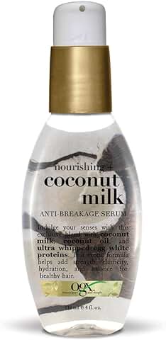 OGX 91008 Sérum Antirotura Nutritiva Leche de coco sin Parabenos ni Sulfatos, Ingredientes Sostenibles, Refuerzo, Protección, Hidratante, Botella de Bomba de 4 Onzas  