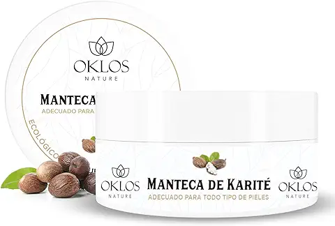 Oklos - Manteca de Karité Pura, Hidratante Facial y Corporal, Vitamina E, Sin Refinar 100% Natural y Ecológica. Regenera y Repara la Piel, Labios y el Cabello (200 ml)  