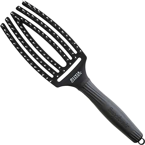 Olivia Garden – Fingerbrush Cuidado Icónico con Cerdas de Jabalí & Nylon, Negro, Talla Media  
