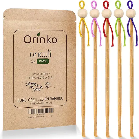 ORINKO - Oriculi de Bambú 5x - Bastoncillo de Oídos Ecológico y Reutilizable para Sustituir los Bastoncillos de Algodón - Cero Residuos  